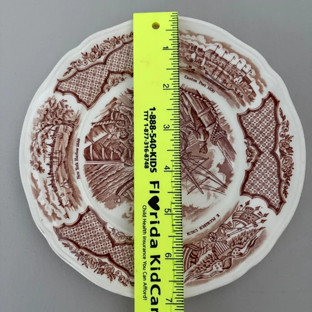 Alfred Meakin Fair Winds Brown‎ Transferware Bread Plate USS Constitution 6.25in